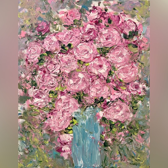 Other - Smell the roses” ORIGINAL ACRYLIC FLORAL TEXTURIZED PAINTING 20 x 16 inch
